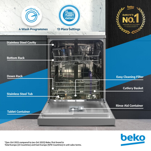 Beko Beko DVN04X20S Full Size Dishwasher - Silver - 1