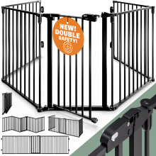 CASARIA Fire Guard 5 Section Foldable Metal Fireplace Safety Gate with Safety Door Lock | 306x77cm | Fire Place Safety Gate Barrier | Steel Plastic