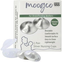 MOOGCO Silver Nursing Cups - 999k Silver Trilaminate Nipple Shields for Breastfeeding - Nickel-Free Chemical-Free (Regular, Set of 2)