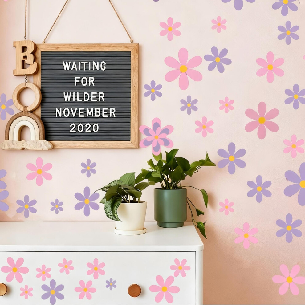 48Pcs Daisy Wall Stickers, Floral Nursery Wall Decals, Self-Adhesive Removable Waterproof Pvc Wall Art For Girls Bedroom, Kids Room, Classroom Dwuent