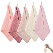 5 Pcs Muslin Cloths For Baby, Soft Baby Muslin Cloths, Squares Baby Wash Cloth for Newborn Burp Cloth For Baby Boy Girl Wiping Bathing Feeding Skin C