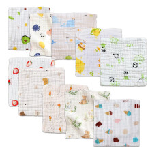 Kaelix 10-Pack Premium Muslin Cotton Cloths, Ultra-Soft & Absorbent 25x25CM Multi-Purpose Cloths for Baby Care, Feeding, and Bathing