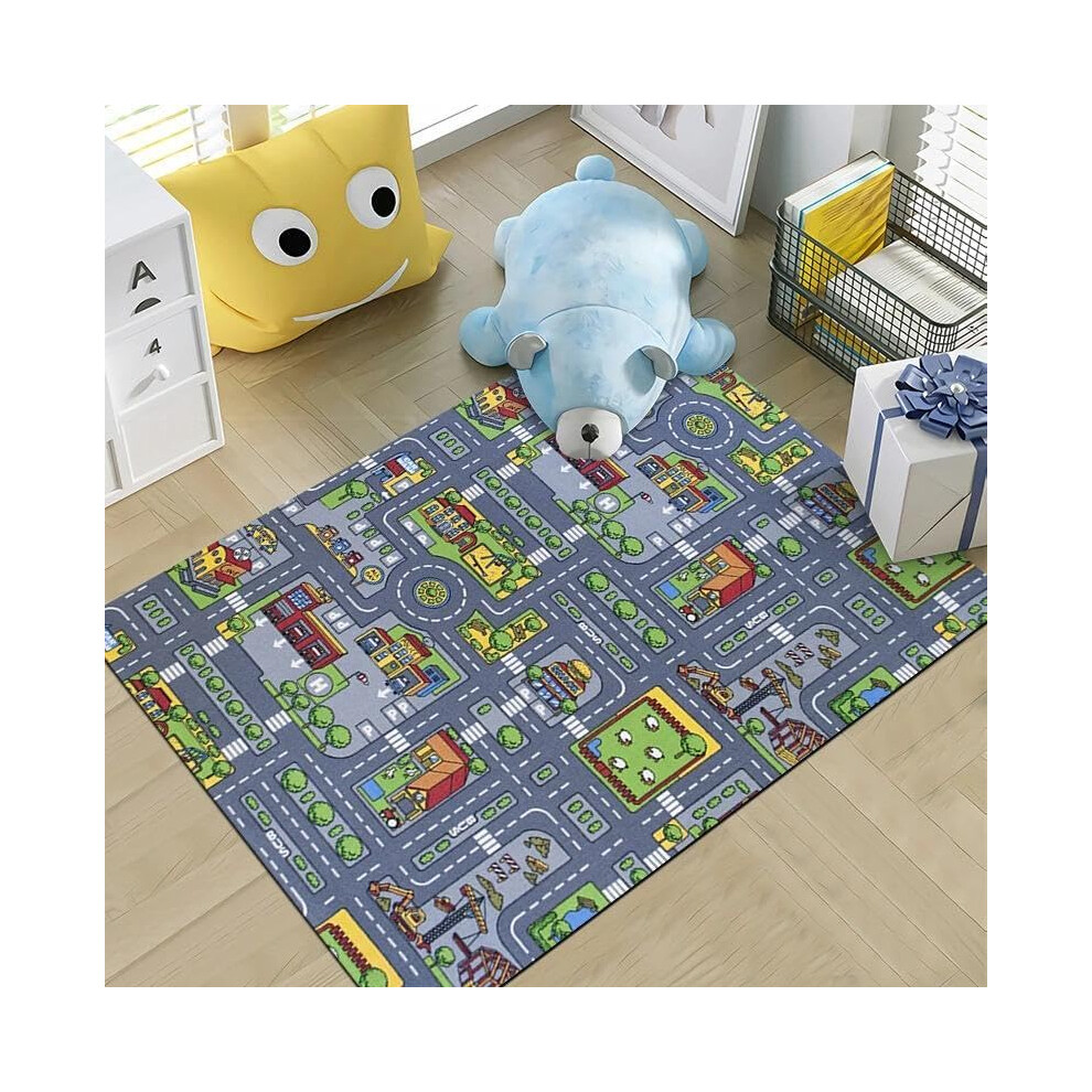 Car Play Mat, 80Cm X 120Cm Interactive City Town Car Roads Kids Play Mat, With Anti-Slip Back, Soft Washable Rugs For Boys Girls, Educationa Srumvoat