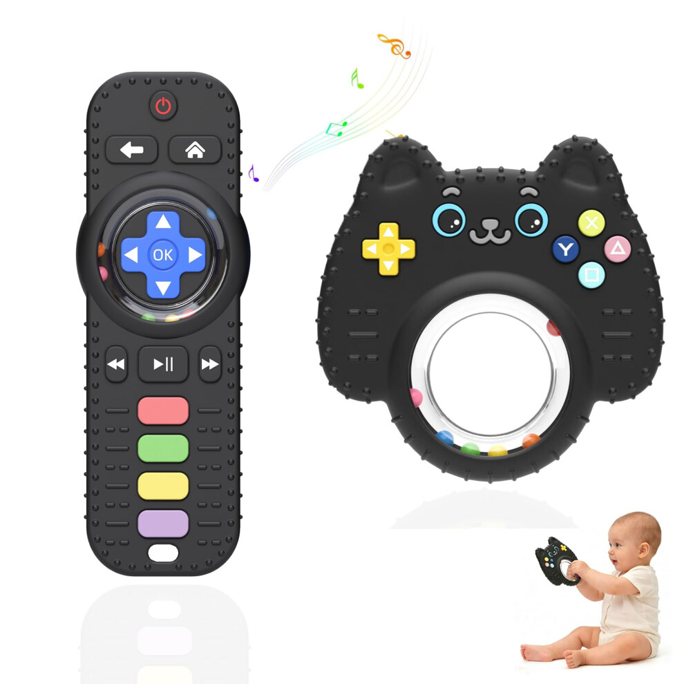 Yinqing 2Pack Teething Toys For Baby 3-6 Months, Teethers For Babies 6-12 Months, Remote Rattle Ring Teether For Baby, Sensory Toys For Babies, Baby Chew Toy