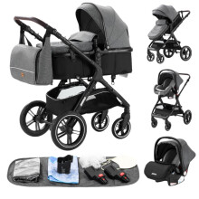 YAZOCO 3 in 1 Prams, Pushchair with Height Adjustable Handle, Travel System Pram with Changing Bag, Baby Stroller with Aluminum Frame for Newborn 0-4