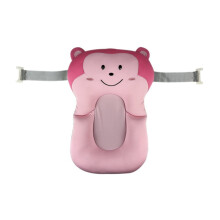 Belupai Foldable Baby Bath Tub Pad & Seat - Newborn Infant Support Cushion Mat (Pink Monkey with 2 Fixed Belts)