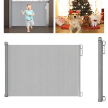 Retractable Baby Gate, Extra Wide Tall Baby Stair Gate No Drill One-Hand Operation Safety Gate, Kids Mesh Extendable Gate Wall Protector for Stairs,