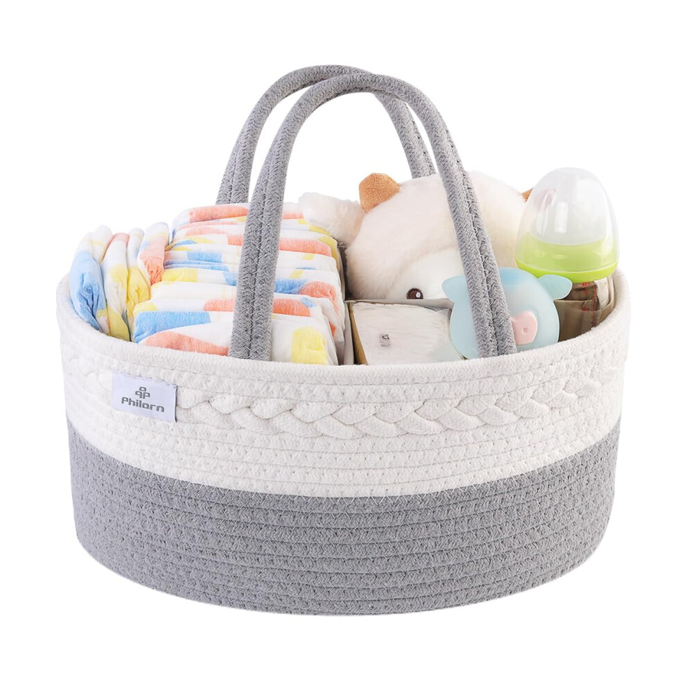 Nappy Caddy Organiser, Cotton Rope Newborn Essentials Diaper Caddy, Portable Nursery Storage Basket With Dividers For Changing Table, Car Bab Philorn