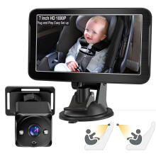 Shkalacar Baby Car Camera 7in, Back Baby Car Mirror with Night Vision Wide Crystal Clear View Aimed at Baby Easily Observe the Babys Move