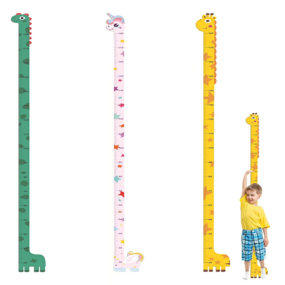 Arromi 3Pcs Height Chart For Kids, Kids Height Wall Chart, Height Chart, Wall Stickers With Deer Horse Dinosaur Design, Nursery Height Charts For Growth Mea