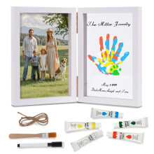 Nabance Family Handprint Kit, Wooden Handprint Frame, DIY Craft Keepsake Frame with 4 Handprint Spaces, Gifts for New Parents, Grandparents, Mother's