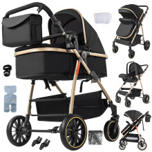 Magic ZC 3 in 1 Pushchair Pram, Baby Stroller 3 in 1 with Reversible Two Pushing Modes, Infant Newborn Buggy One-Click Folding, Toddler Carriage Alum