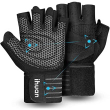 ihuan Ventilated Weight Lifting Gym Workout Gloves with Wrist Wrap Support for Men & Women, Full Palm Protection, for Weightlifting, Training, Fitnes