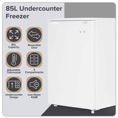 Baridi 55cm Undercounter Freezer with Adjustable Thermostat, 85L, 1