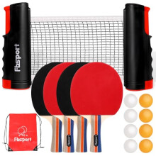FBSPOR Table Tennis Set with 4 Ping Pong Paddles, Retractable Net, 8 Ping Pong Balls and a Carry Case, Portable Ping Pong Set for Indoor Outdoor Game