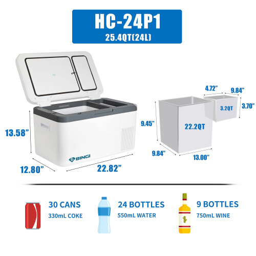 BINGI P1 Portable Refrigerator 25.4Quart(24L) Mini Fridge Freezer 2