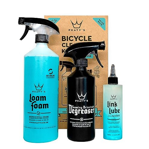 Peaty's Bicycle Cleaning Kit - Wash, Degrease & Lubricate Bike Maintenance Kit, Includes Foaming Bike Cleaner, Drivetrain Degreaser Spray & Chain Lub