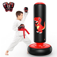QPAU Inflatable Kids Punching Bag, 48 Inch Stable Boxing Bag with Boxing Gloves, Punch Bag Dinosaur Toy & Gifts for Boys Girls Age 3-6, Kids Set for