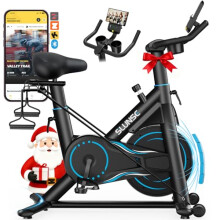 SLUNSE Exercise Bike for Home Use, Adjustable Magnetic Resistance Spin bike with Smart APP, Home Gym Equipment Stationary Bike with Dumbbell Rack, Pu