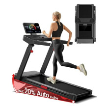 Treadmills for Home with 20% Auto Incline, 14KM/H Foldable Treadmill with Handles, Running Machine for Heavy People, 180KG Weight Capacity, Large Run