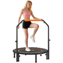 HOMCOM 40" Foldable Mini Trampoline Fitness Trampoline Rebounder for Adults with Adjustable Foam Handle, for Indoors, Outdoors, Cardio Training, 150k