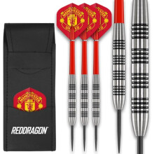 FOCO Officially Licensed Manchester United FC Flights with 80% Tungsten 24g Red Dragon Darts set - including Dart Shafts & Dart Bar Wallet - Professi