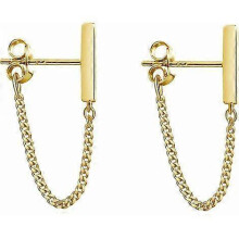 Alloy Earrings (Gold-3cm) Minimalist Bar Earrings with Cin Dangle Earrings for