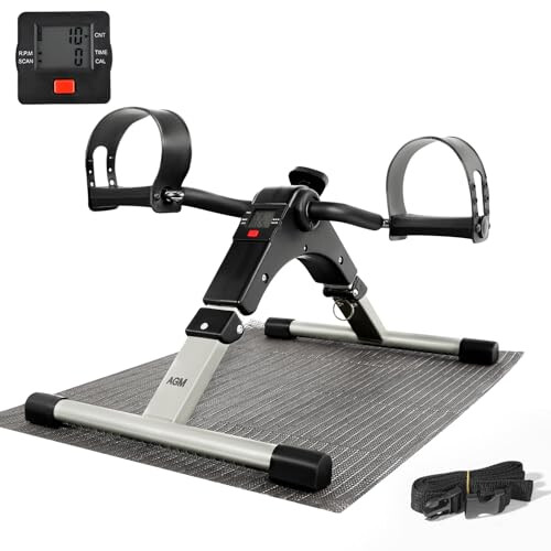 AGM Foldable Mini Pedal Exerciser, Compact Arm Leg Exercise Bike with LCD Display for Home Office Workout