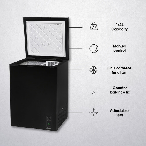 Abode Freestanding Black Chest Freezer 142L with Removable 2
