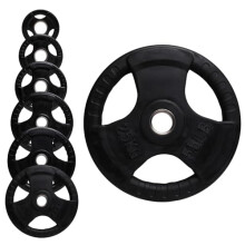 Olympic Weight Plate Tri Grip Disc Rubber Coated Cast Iron Weights Plate Set Solid Lifting Plates 3 Handles Portable Vinyl for Deadlift Barbell Dumbb