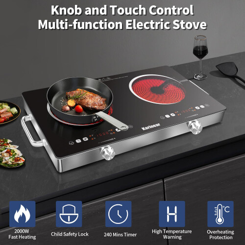 Karinear Double Ceramic Hob 2 Zone, 3200W Plug 1