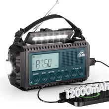 Mesqool 12000mAh Portable Wind Up Radio with Phone Charger, Solar Radio with Rechargeable Emergency Radio with Flashlight Reading Lamp and SOS Alarm