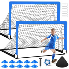 2 Soccer Goal of 4X3 FT for Backyard, Portable Football Goal Training Equipment with Soccer Ball, 10 Football Cones, Carry Bag, Practice Net for Yout