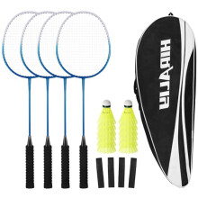 HIRALIY Badminton Rackets Set of 4 for Outdoor Backyard Games, Including 4 Rackets, 12 Nylon Shuttlecocks, 4 Replacement Grip Tapes and 1 Carrying Ba