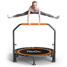 FitinOne 40" Folding Mini Trampoline Max Load 150KG, Indoor Exercise Rebounder with Handle, Fitness Trampoline for Adults and Kids with Bungee Band