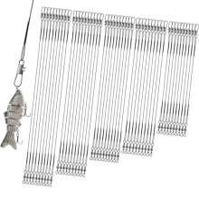 Realure 50 Pcs Stainless Steel Wire Traces Pike Fishing, 5 Size 10cm 15cm 20cm 25cm 30cm Anti-Bite Fishing Leaders with Swivels Snap, Fish Line Fishi