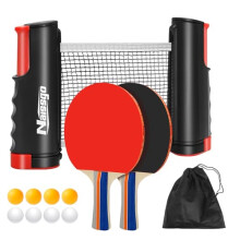 Naissgo Table Tennis Set, Professional Table Tennis Bat Set, Quick Setup Net, 2 Table Tennis Bats,1 Retractable Net, 8 Ping-Pong Balls,1 Mesh Bag, Gr