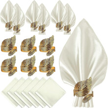 UrbanMingle 12 Pack Cloth Napkins and Gold Set of 6, 17x17 Square Satin Dinner