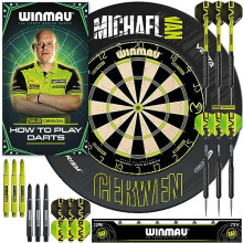 WINMAU - Michael van Gerwen MvG Dart board Surround Set | Darts & Dartboard | 2x Dart Sets & Accessories | Professional Oche Strip | How to Play Dart