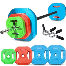 FK Sports Adjustable Barbell Weights Set, 30kg Complete Studio Pump Set, Multicolor Cast Iron & Rubber Barbell Weights for Home, Strength Training Eq