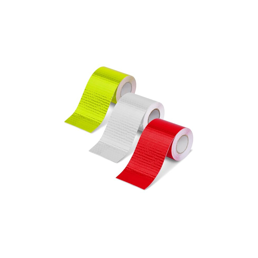 Adiwo Reflective Tape, 3 Rolls 3M X 5Cm Outdoor Waterproof Reflective Warning Tape, Pvc Self-Adhesive Safety Tape, Red White Yellow Reflective Sticke 36313556