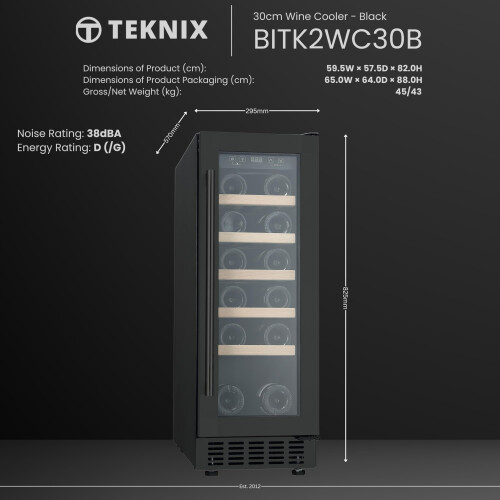 Teknix BITH2WC30B 30cm Freestanding Undercounter Wine Cooler 1