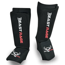 BEAST RAGE Shin Guards for Muay Thai, Kickboxing, MMA, Taekwondo, Boxing, Martial Arts, Elasticated Sock Padded Leg Instep Protection Pads, Shin Pads