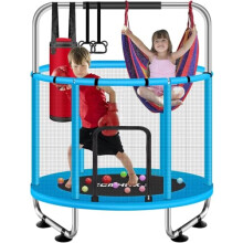 ZCMHAXJ 55" Trampoline for Kids with Enclosure, 440lbs Capacity Indoor & Outdoor Toddler Trampoline with Adjustable Gymnastics Bar & Toys, Gifts for