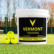 Vermont Training Tennis Balls [60x Ball Bucket] | Pressureless Core for Long-Lasting Performance - High-Vis Fluro Felt Tennis Balls | All Court Surfa