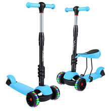 YOLEO 3-in-1 Children's Scooter with Removable Seat, LED Large Wheels, Height Adjustable Handlebar for Toddlers, Boys and Girls for Aged 2+