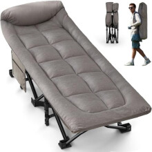 OVERMONT 28" Extra Wide Padded Folding Camping Beds for Adults - Comfortable Portable with Cushion and Pillow - Folding Cot with Carry Bag Supports 5