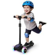 Nattork Kids Kick Scooter, LED Lighted Wheels and 3 Adjustable Height Handlebars, Lean-to-Steer & Wide Anti-Slip Deck, Child Safety Certified, Boys &