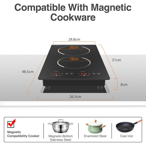 VBGK Double Induction Hob, 3000W Portable Induction Hob, 1