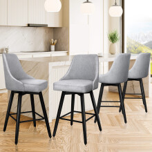ALFORDSON 4x Bar Stools Swivel Padded Metal Footrest Dining Kitchen Chair GREY